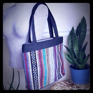 Authentic Mexican Stripe Fabric Zippered Tote Bag